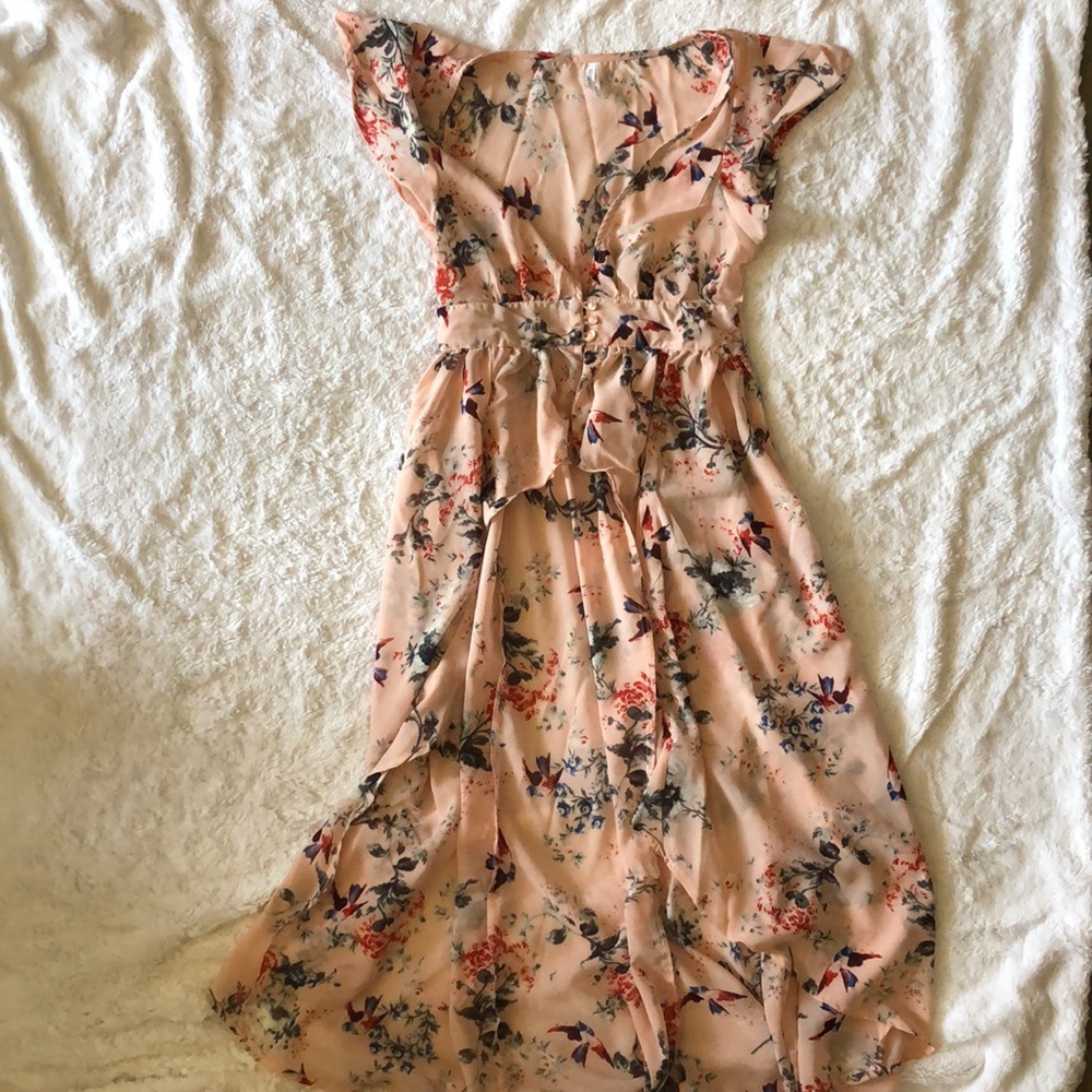 Sheer Floral high low bikini coverup